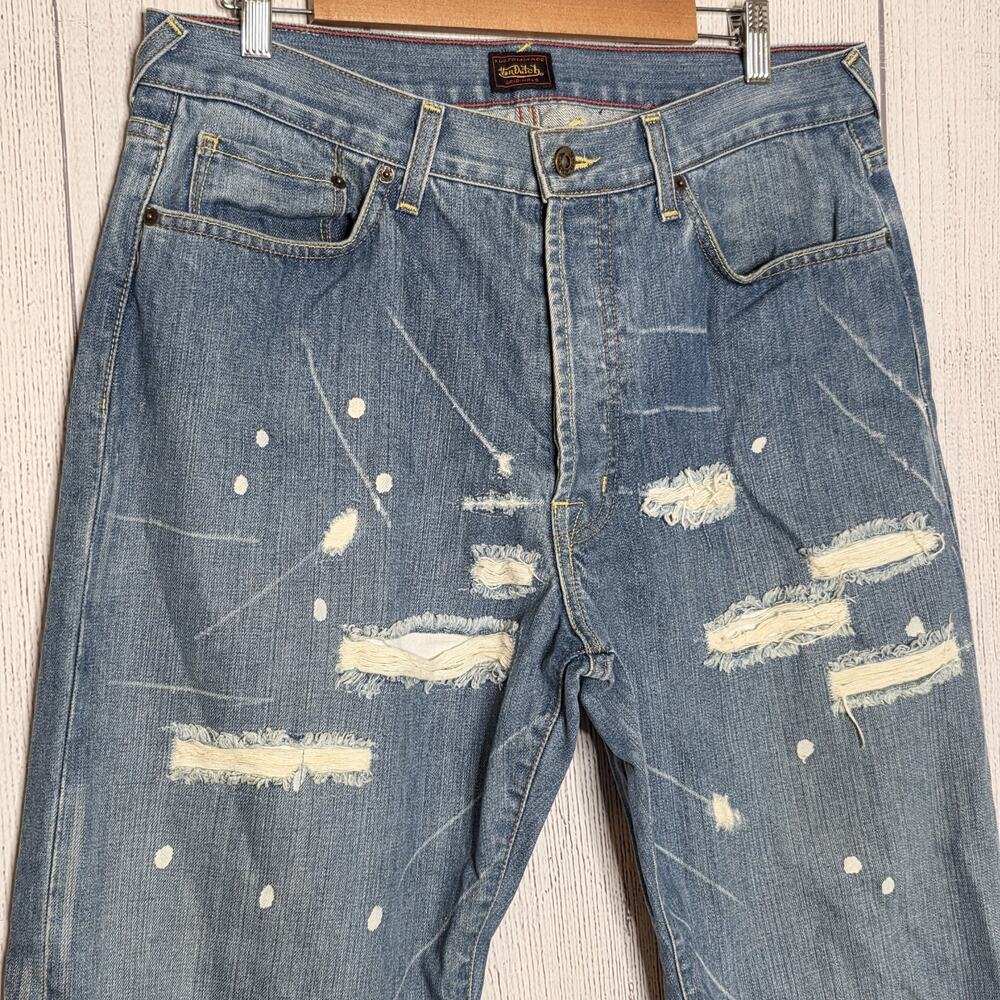 Y2K Von Dutch Compton Distressed Paint Splatter Jeans USA Made 34x32 - Picture 3 of 12